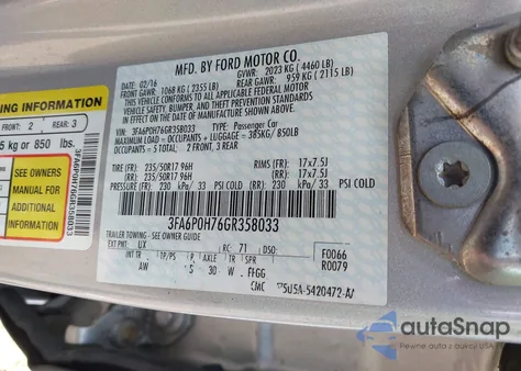 2016 Ford Fusion Se from USA, damaged, VIN 3FA6P0H76GR358033